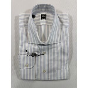 Ike Behar New York 17 35 Blue Stripe Cotton Dress Shirt NWT Peru